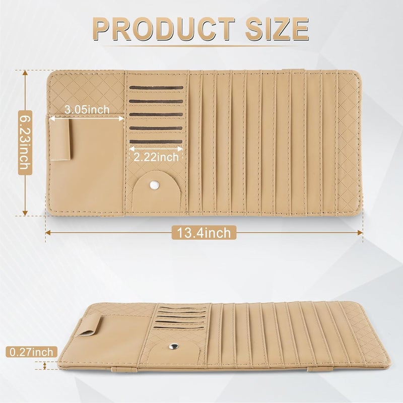 alpmosn Sun Visor CD Case Holder for Car - Multi-Function Visor Organizer with CD/DVD Storage, Eyeglass Clip, Card Slots & Pen Holder, Durable Leather Car Accessories (Beige) - Image 2
